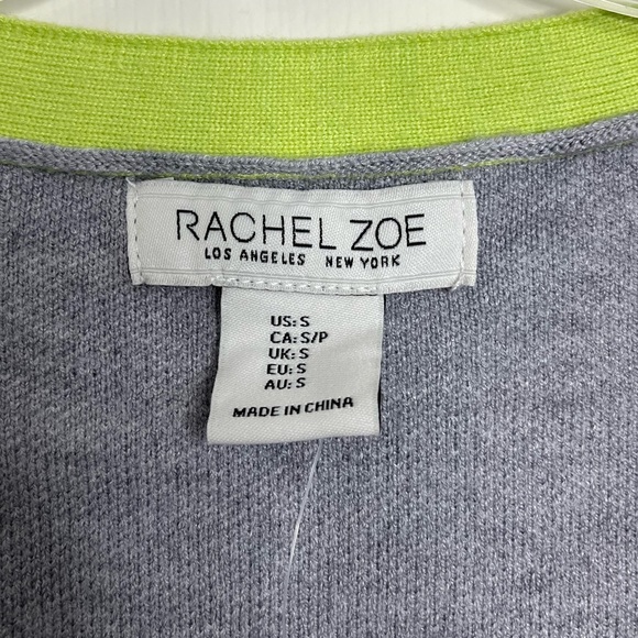 NWT Rachel Zoe Stripe Silver Button Cardigan S Grey Green - Picture 5 of 10